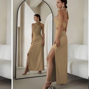 NWT Commense Backless Brown Halter Dress Size M